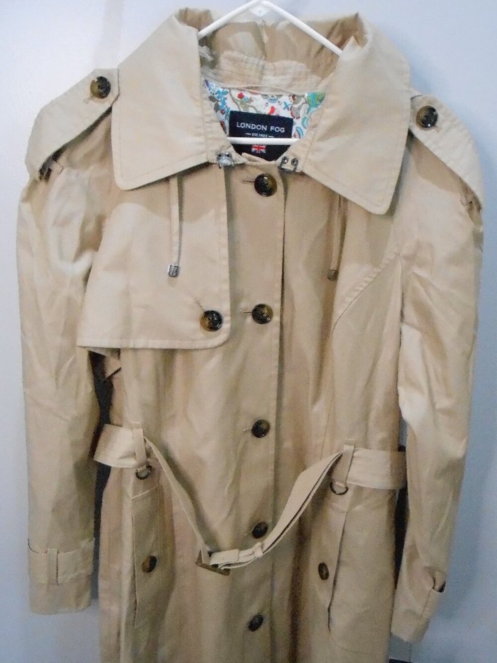 LONDON FOG Womens Tan Stone Single-Breasted Hooded Long Trench Coat w/Belt-XXL